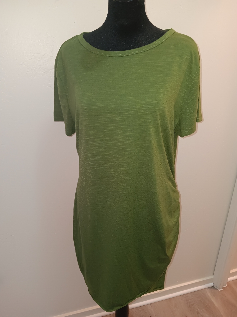 Olive Green Women's Crewneck Tunic Top/dress Styled With Chic Sweater